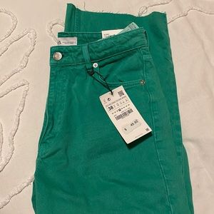zara green wide leg jeans